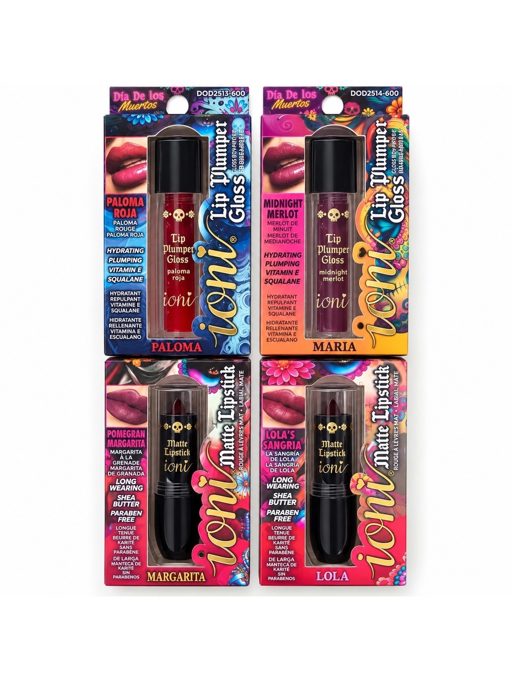 Ioni Día De Los Muertos Lipstick & Lip Plumper Gloss 4pc Rare Discontinued HTF